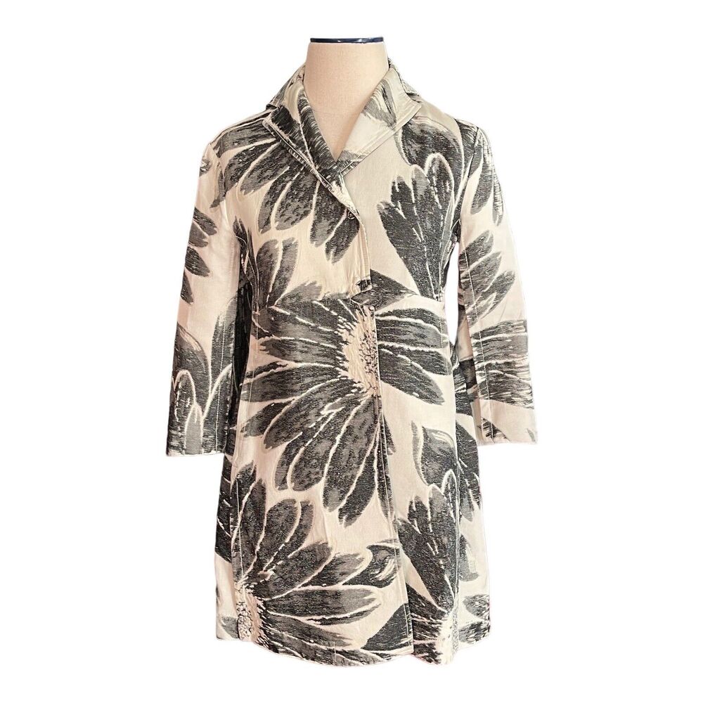 2008 Peachoo + Krejberg‎ Black And Cream Floral Print Dress Coat Size Small